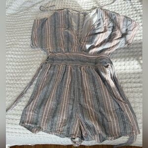 American Eagle Striped Romper with Tie Waist